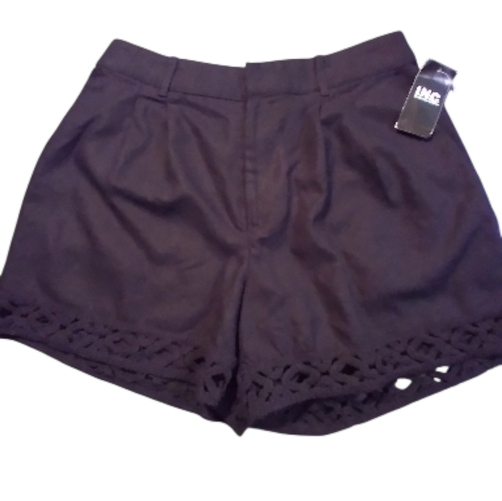 NWT INC Women's Black Shorts Embroidered Hem Pockets Formal Minimalist Event - Picture 1 of 8